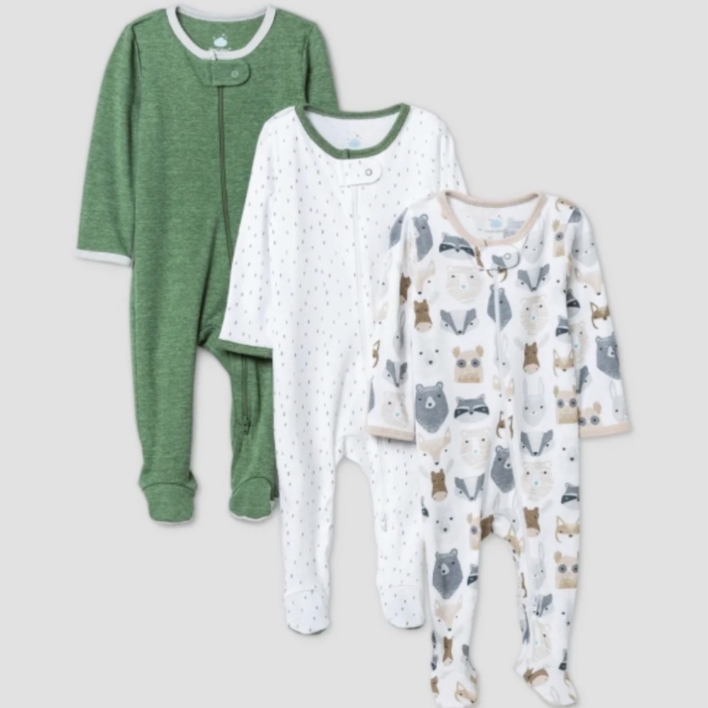 Infant Cloud Island Green/White Woodland Sleep N’ Play Outfit 3pk size 3-6m